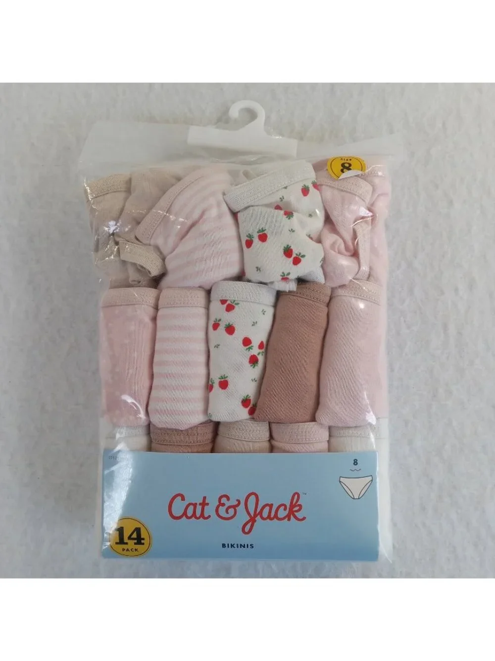 Cat & Jack Girls' Size 8 Bikinis Underwear 14-Pack Cotton Pink White Strawberry